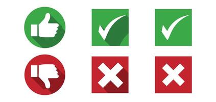 Positive and Negative Feedback Icons in Green and Red with Thumb Icons. vector