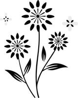 Black And White Flower Arrangement With Simplified Petals And Leaves Illustration vector