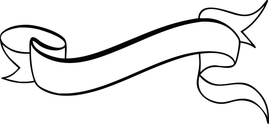 Hand Drawn Blank Ribbon Banner Illustration Template With Black Outline Design