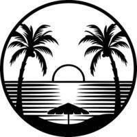 Illustration Of A Tropical Beach Scene With Palm Trees And Sunset vector