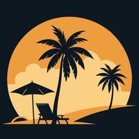 Tropical Beach Paradise Silhouette With Palm Trees And Sunset Illustration vector