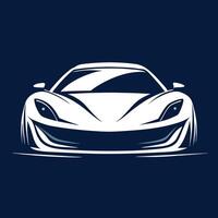 Abstract White Car Front View On A Dark Blue Background Minimalist Design vector