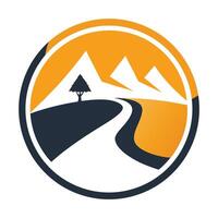 Mountain Landscape Graphic Illustration With Road And Tree In Circle Frame vector