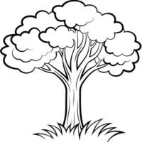 Simple Black And White Tree Illustration With Grass On A White Background vector