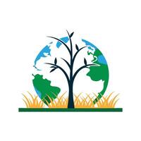 Growing Tree On Earth Globe Symbolizing Ecology And Environmental Conservation Efforts vector