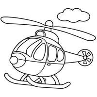 Cartoon Outline Helicopter Flying With Cloud Isolated On White Background Illustration vector