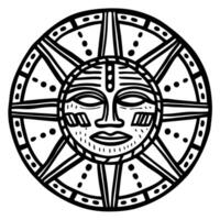 traditional sun mask illustration intricate geometric pattern with face motif in monochrome design vector