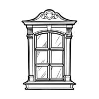 Ornate vintage window design with intricate decorative frame and glass panels vector