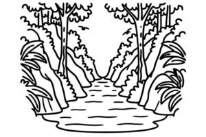 serene river flowing through lush forest peaceful nature scene with trees, water, and greenery vector