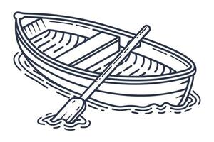 Simple wooden rowboat with oar floating on water vintage sketch of a classic small boat vector