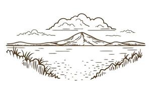 serene mountain landscape peaceful lake, calm nature scenery, tranquil clouds, reflection view vector