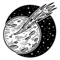 Hand drawn comet flying through space, celestial objects, stars, and cosmic illustration vector