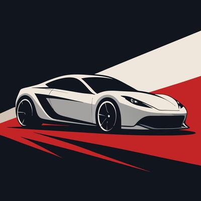 Modern Sport Car Illustration With Red White And Black Minimalistic Background