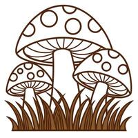 Cartoon Mushroom Group In Grass Simple Graphic Illustration vector