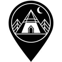 Camping Tent Pine Trees And Moon In Location Pin Black And White vector