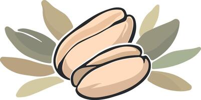 Two pistachios with leaves in a pastel color palette vector