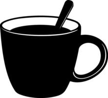 Black and White Icon of a Coffee or Tea Cup with Spoon vector