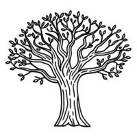intricate black and white tree drawing with branches and leaves outline illustration vector