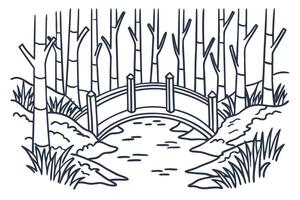 Scenic bridge over stream in a tranquil forest landscape with bare trees vector