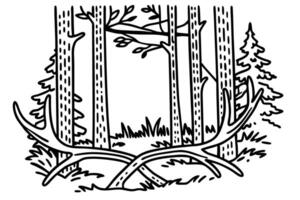 Forest scene with antlers and trees in a natural woodland setting vector