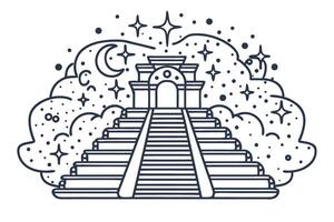Ancient pyramid with stars and moon mystical night scene, celestial architecture and dreamy clouds vector