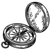 Vintage compass illustration with open lid and detailed navigation dial vector