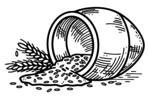 Illustration of spilled grain from barrel with wheat sheaves vector