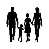 Family Stroll Silhouette A serene family of four walks hand-in-hand, their silhouettes creating a simple yet evocative representation of unity and togetherness. vector