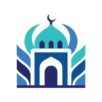 Mosque Icon A serene and iconic representation of a mosque, adorned with a crescent moon and intricate architectural details, symbolizing faith, tradition, and cultural heritage. vector
