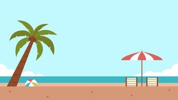 Summer beach with umbrella and coconut tree vector