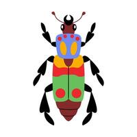 Stylized, cartoonish beetle with unique and colorful design. Hand drawn trendy flat style. Simple, Minimalist design, clean modern flat style. Ideal for nature designs or childrens illustrations vector