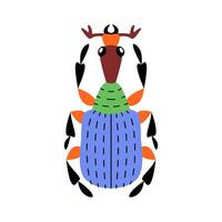 Stylized cartoonish beetle with unique and colorful design. Hand drawn trendy flat style. Simple, Minimalist design, clean lines modern flat style. Ideal for nature designs or childrens illustrations vector