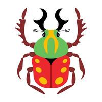 Stylized, cartoonish beetle with unique and colorful design. Hand drawn trendy flat style. Simple, Minimalist design, clean lines flat style Ideal for nature designs and childrens illustrations vector