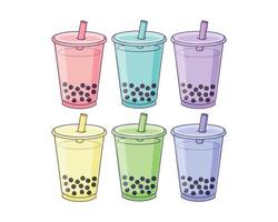 bubble tea set with different colored cups vector