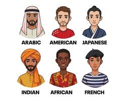 a set of different people with different ethnicities vector