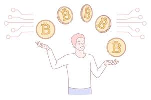 Digital Currency Juggling Exploring a Modern Concept of Investing in Bitcoin Today vector