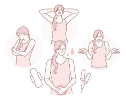 An illustration showing the diverse emotions women experience during their menstrual cycle vector