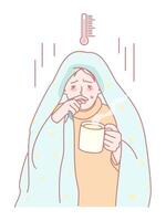 Feeling Unwell A Cozy and Inviting Illustration of a Person Sick with a Warm Cup of Tea vector