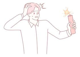 A nervous and anxious individual is holding a sparkler while dressed in a business outfit vector