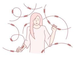 A stylized illustration representing the profound expression of anxiety and overwhelm vector