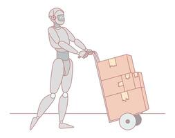 Robotic Assistant Efficiently Moving Packages on a Trolley for Streamlined Delivery Operations vector