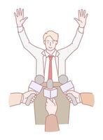An Excited and Engaging Speaker Addressing the Media with Open Hands and Enthusiasm vector
