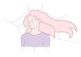An Elegant Woman with a Beautifully Crafted Spider Web Art Design in the Background vector