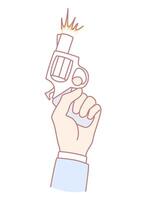 An illustration of a hand gripping a gun with a vivid firing effect, showcasing action vector