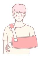 An illustration depicting a young man who is in a sling for support and recovery purposes vector