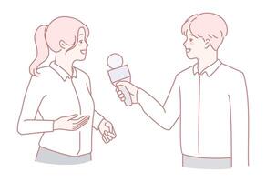 An Interview Scene where a Reporter engages the Interviewee, showcasing dialogue and connection vector
