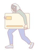 A Masked Character Holding a Credit Card in a Stealing Pose, Ready for Mischief and Crime vector