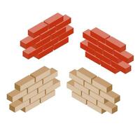 Isometric illustration of four brick walls, two in red and two in beige vector