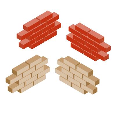 Isometric illustration of four brick walls, two in red and two in beige
