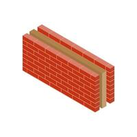 Isometric illustration shows a double-layered brick wall with a sandwiched insulating layer vector